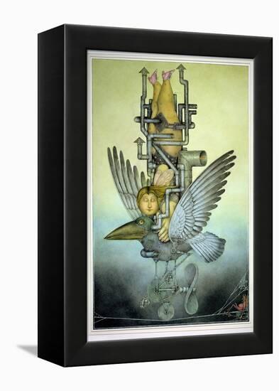 Balancing Girl on Mechanical Bird on Tightrope-Wayne Anderson-Framed Premier Image Canvas