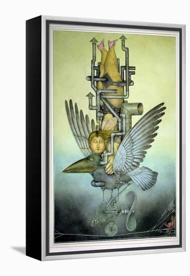 Balancing Girl on Mechanical Bird on Tightrope-Wayne Anderson-Framed Premier Image Canvas