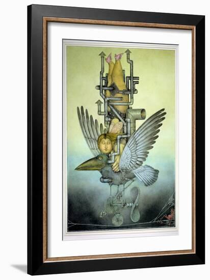 Balancing Girl on Mechanical Bird on Tightrope-Wayne Anderson-Framed Giclee Print