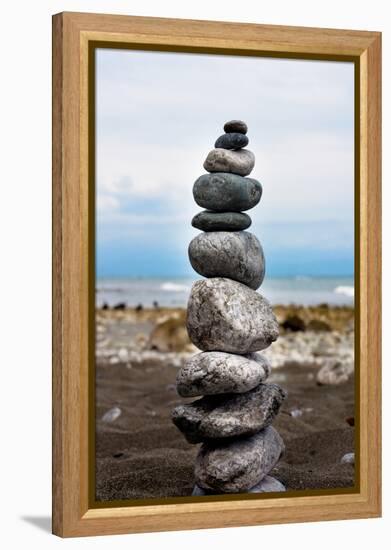 Balancing Rocks on Beach Photo Poster Print-null-Framed Stretched Canvas