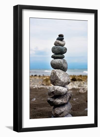 Balancing Rocks on Beach Photo Poster Print-null-Framed Premium Giclee Print