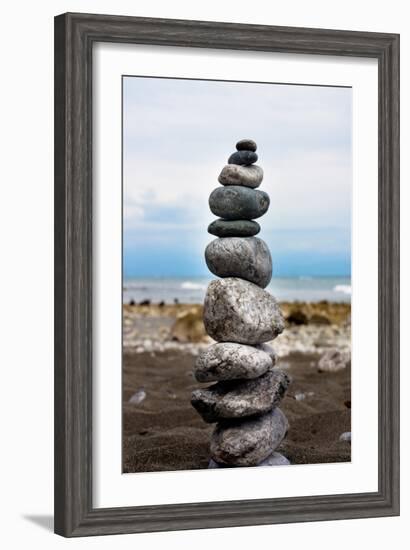 Balancing Rocks on Beach Photo Poster Print-null-Framed Art Print