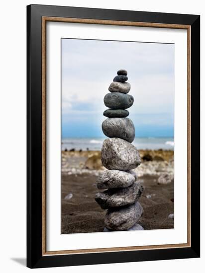 Balancing Rocks on Beach Photo Poster Print-null-Framed Art Print