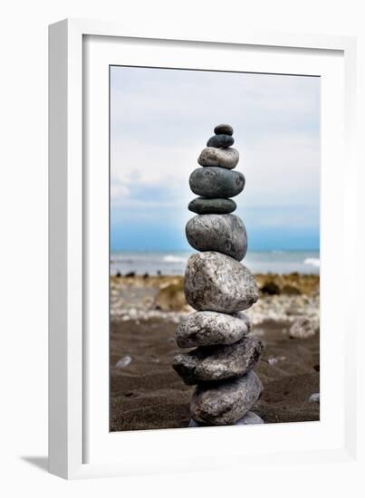 Balancing Rocks on Beach Photo Poster Print-null-Framed Art Print