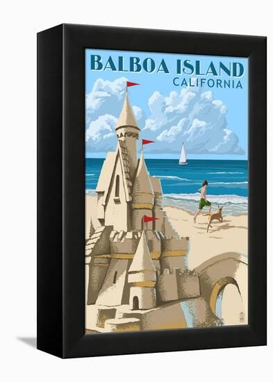 Balboa Island, California - Sandcastle-Lantern Press-Framed Stretched Canvas