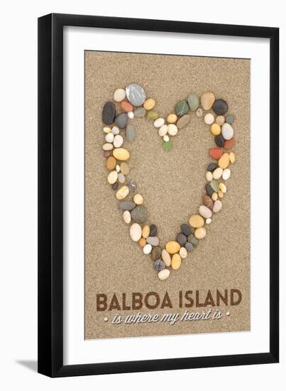 Balboa Island, California - Stone Heart on Sand-Lantern Press-Framed Art Print