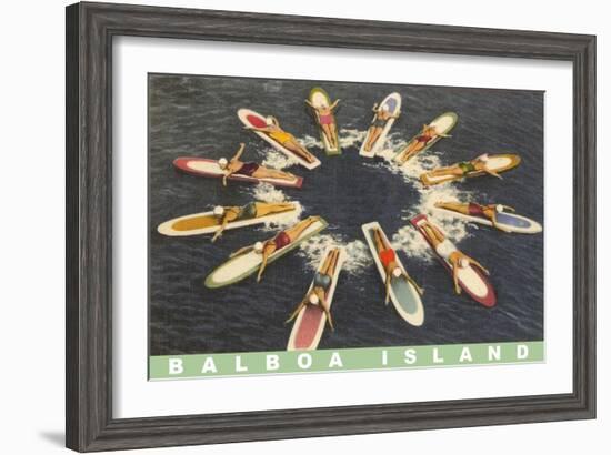 Balboa Island Female Surfers Paddling-null-Framed Art Print