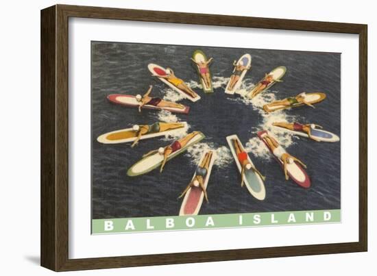 Balboa Island Female Surfers Paddling-null-Framed Art Print