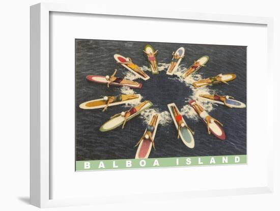 Balboa Island Female Surfers Paddling-null-Framed Art Print