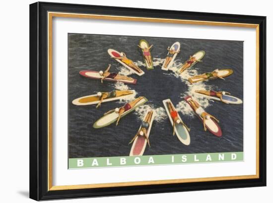 Balboa Island Female Surfers Paddling-null-Framed Art Print