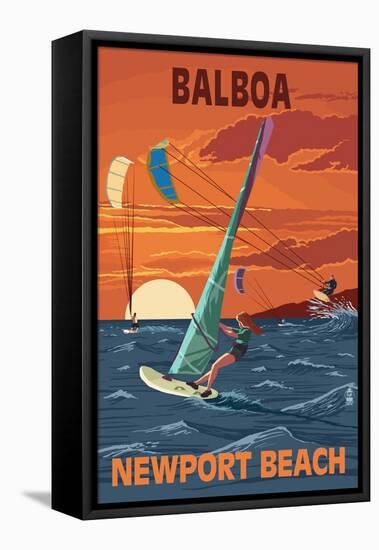 Balboa - Newport Beach, California - Windsurfers-Lantern Press-Framed Stretched Canvas