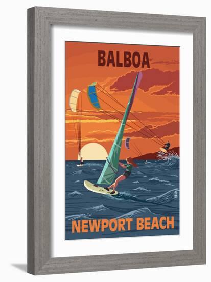 Balboa - Newport Beach, California - Windsurfers-Lantern Press-Framed Art Print