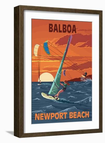 Balboa - Newport Beach, California - Windsurfers-Lantern Press-Framed Art Print