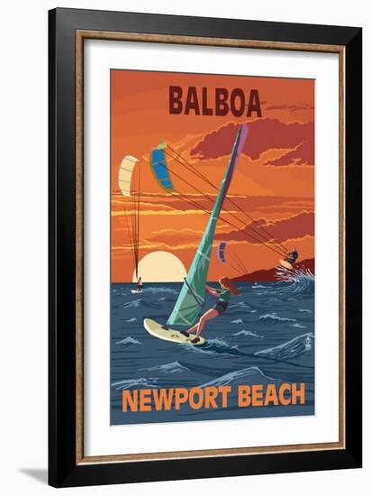 Balboa - Newport Beach, California - Windsurfers-Lantern Press-Framed Art Print