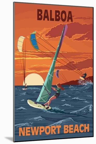 Balboa - Newport Beach, California - Windsurfers-Lantern Press-Mounted Art Print