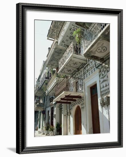 Balconies of Patterned Houses, Pyrgi, Chios, North Aegean Islands, Greek Islands, Greece-David Beatty-Framed Photographic Print