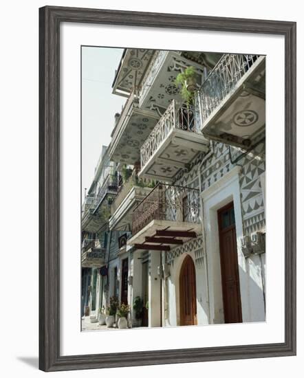 Balconies of Patterned Houses, Pyrgi, Chios, North Aegean Islands, Greek Islands, Greece-David Beatty-Framed Photographic Print