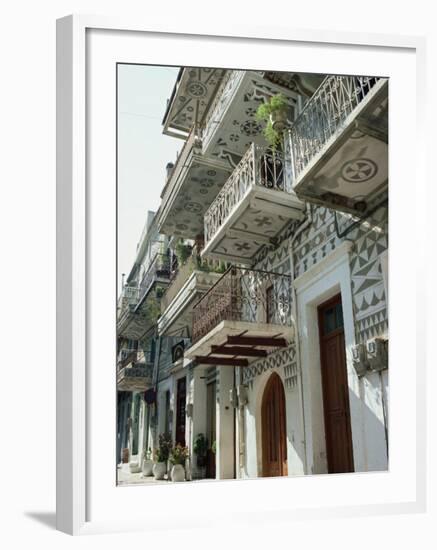 Balconies of Patterned Houses, Pyrgi, Chios, North Aegean Islands, Greek Islands, Greece-David Beatty-Framed Photographic Print