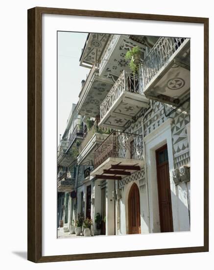 Balconies of Patterned Houses, Pyrgi, Chios, North Aegean Islands, Greek Islands, Greece-David Beatty-Framed Photographic Print