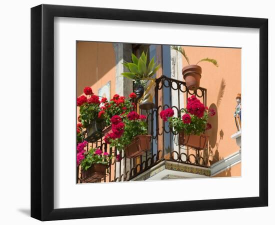 Balcony Detail, Corso Umberto 1, Taormina, Sicily, Italy-Walter Bibikow-Framed Photographic Print
