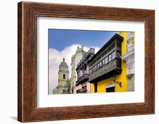 Balcony of the Goyeneche House and San Pedro Church, Lima, Peru-G&M Therin-Weise-Framed Photographic Print