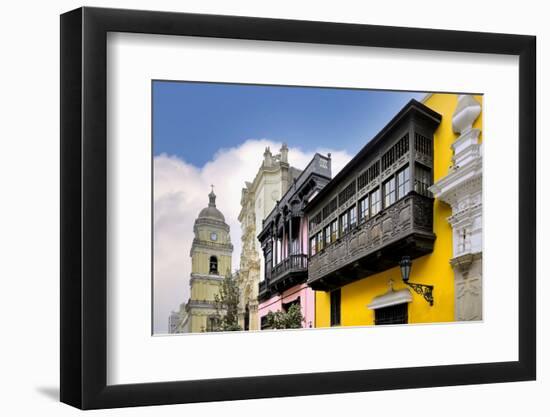 Balcony of the Goyeneche House and San Pedro Church, Lima, Peru-G&M Therin-Weise-Framed Photographic Print