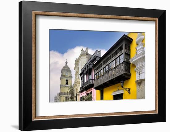 Balcony of the Goyeneche House and San Pedro Church, Lima, Peru-G&M Therin-Weise-Framed Photographic Print