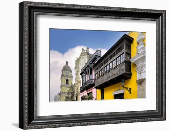 Balcony of the Goyeneche House and San Pedro Church, Lima, Peru-G&M Therin-Weise-Framed Photographic Print