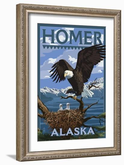 Bald Eagle and Eaglets - Homer, Alaska-Lantern Press-Framed Art Print