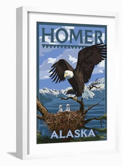 Bald Eagle and Eaglets - Homer, Alaska-Lantern Press-Framed Art Print