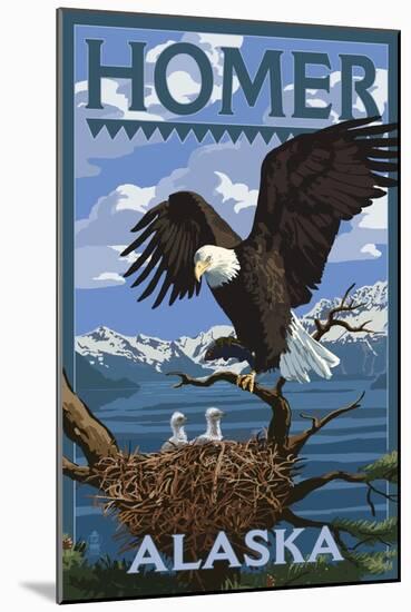 Bald Eagle and Eaglets - Homer, Alaska-Lantern Press-Mounted Art Print