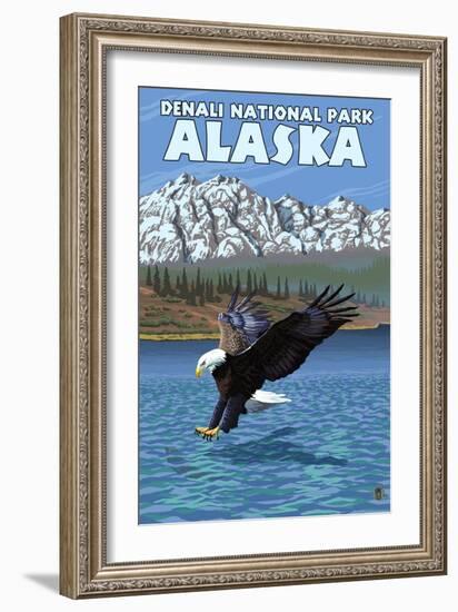 Bald Eagle Diving, Denali National Park, Alaska-Lantern Press-Framed Art Print