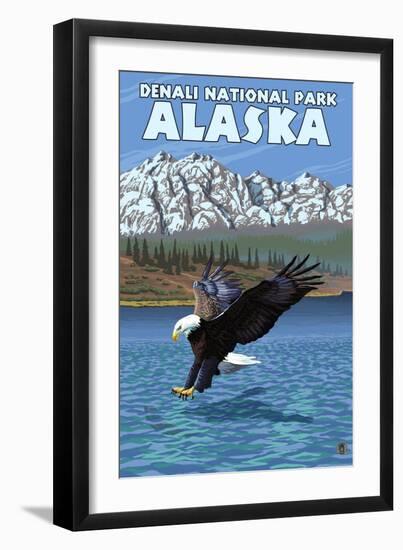 Bald Eagle Diving, Denali National Park, Alaska-Lantern Press-Framed Art Print