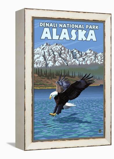 Bald Eagle Diving, Denali National Park, Alaska-Lantern Press-Framed Stretched Canvas