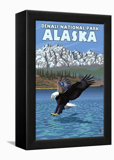 Bald Eagle Diving, Denali National Park, Alaska-Lantern Press-Framed Stretched Canvas