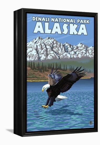 Bald Eagle Diving, Denali National Park, Alaska-Lantern Press-Framed Stretched Canvas