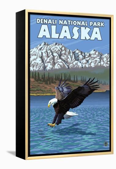 Bald Eagle Diving, Denali National Park, Alaska-Lantern Press-Framed Stretched Canvas