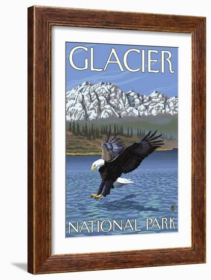 Bald Eagle Diving, Glacier National Park, Montana-Lantern Press-Framed Art Print