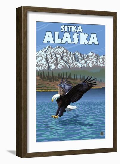 Bald Eagle Diving, Sitka, Alaska-Lantern Press-Framed Art Print