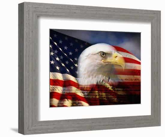 Bald Eagle Head and American Flag-Joseph Sohm-Framed Photographic Print