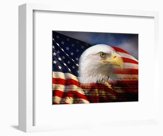 Bald Eagle Head and American Flag-Joseph Sohm-Framed Photographic Print