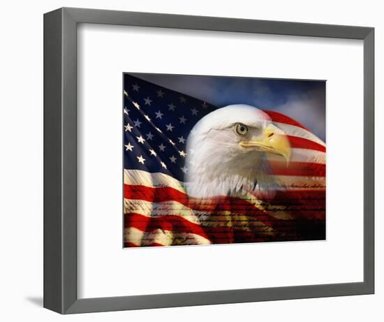 Bald Eagle Head and American Flag-Joseph Sohm-Framed Photographic Print