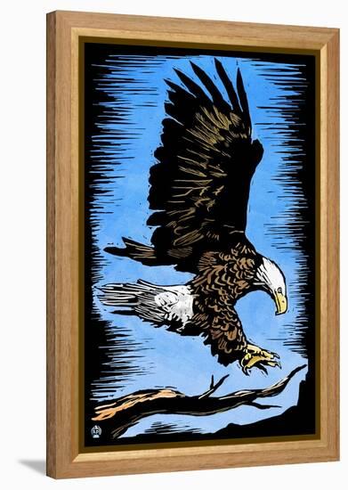 Bald Eagle - Scratchboard-Lantern Press-Framed Stretched Canvas