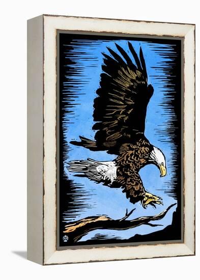 Bald Eagle - Scratchboard-Lantern Press-Framed Stretched Canvas