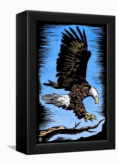 Bald Eagle - Scratchboard-Lantern Press-Framed Stretched Canvas