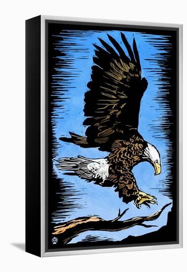 Bald Eagle - Scratchboard-Lantern Press-Framed Stretched Canvas