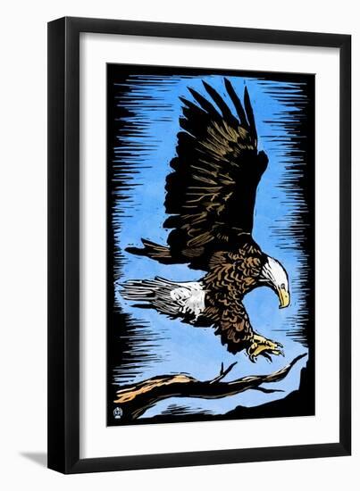 Bald Eagle - Scratchboard-Lantern Press-Framed Art Print