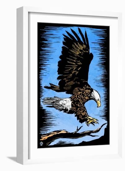 Bald Eagle - Scratchboard-Lantern Press-Framed Art Print