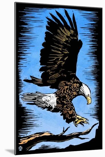 Bald Eagle - Scratchboard-Lantern Press-Mounted Art Print