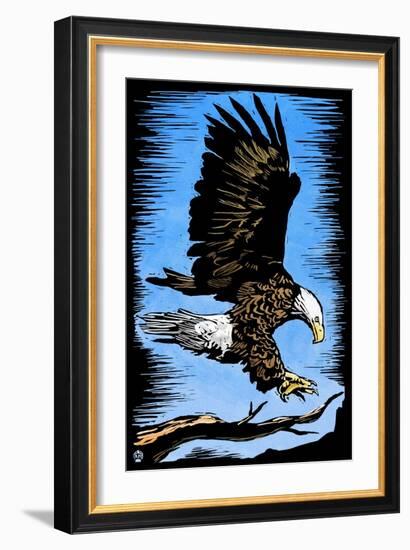 Bald Eagle - Scratchboard-Lantern Press-Framed Art Print